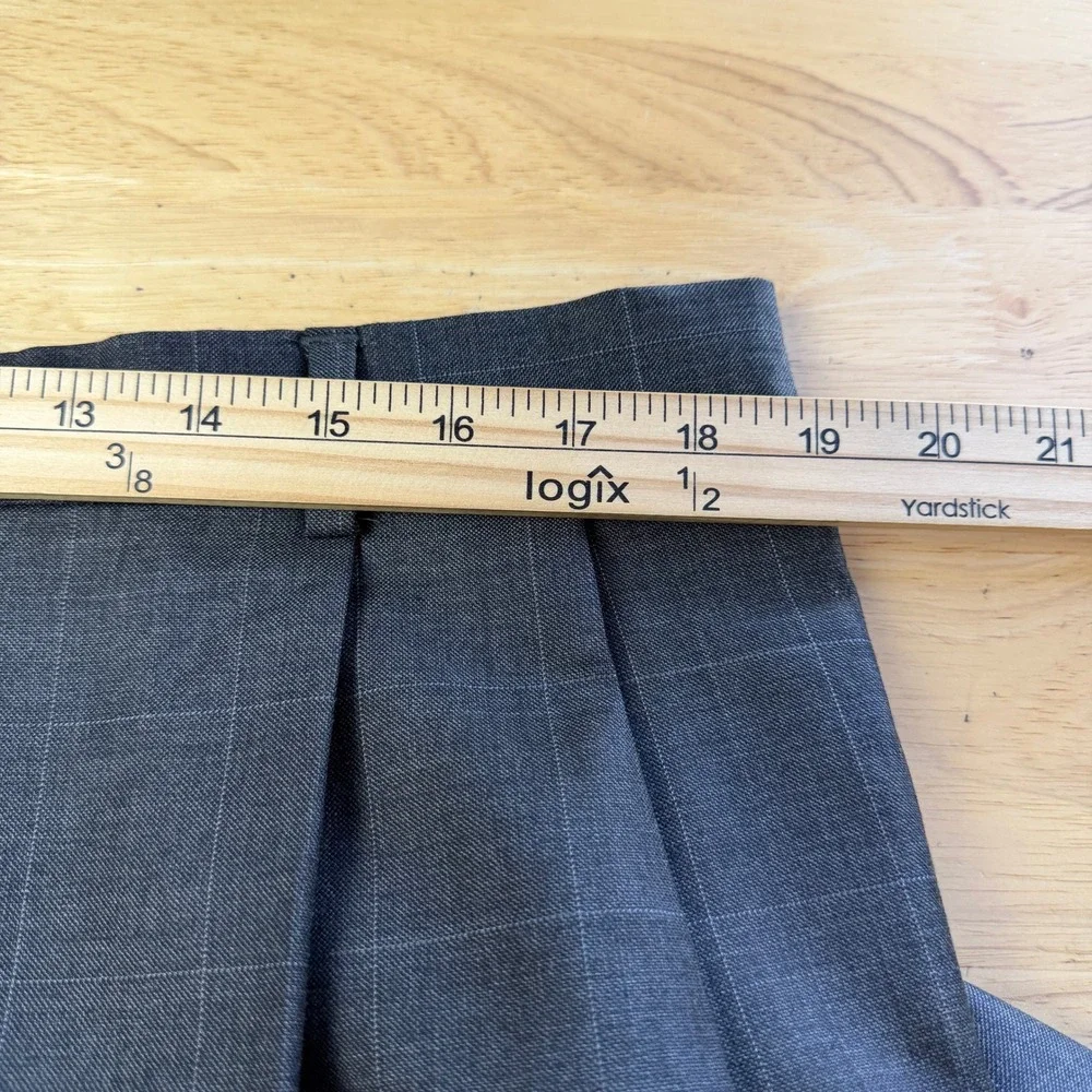 Jos. A. Bank 2-Piece Suit Mens 46L 37x31 100% Wool WINDOWPANE Charcoal Grey
